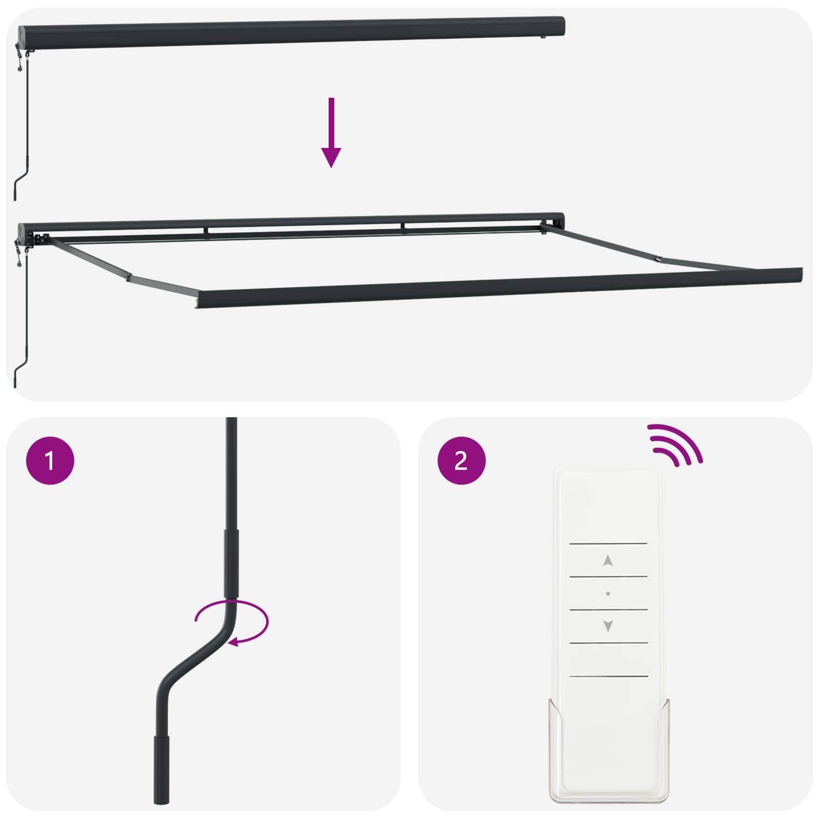 Toldo de brazo articulado 500 x 300 x 165 cm, toldo retráctil para terraza y jardín, tejido de poliéster a rayas verdes y blancas con marco de aluminio, protección solar manual exterior