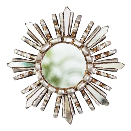 DecorContreras Small Sunburst Wall Mirror 6"- Peruvian Hand-Carved Wood Round