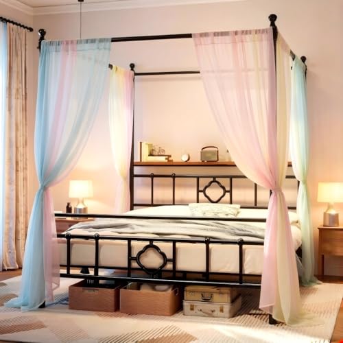 Homkdom Canopy Bed Frame with Storage Headboard, Queen Size Bed