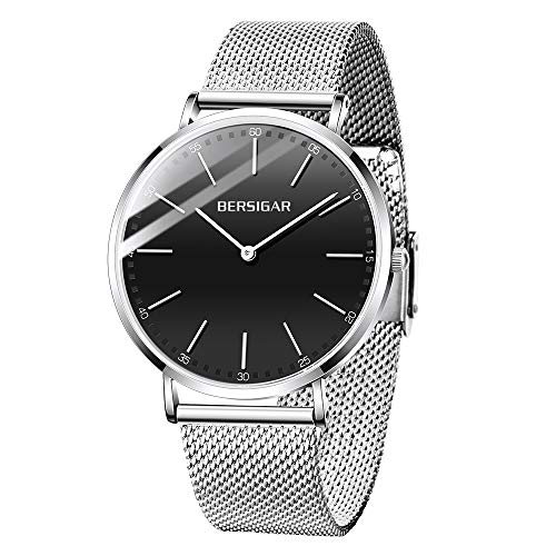 Preisvergleich Produktbild Herren wasserdicht Chronograph Analoguhr-BERSIGAR Edelstahlgewebe Armband wasserdicht Quarz Armbanduhr