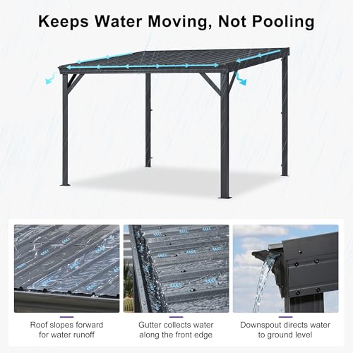 Image of PURPLE LEAF Patio Lean to Gazebo 10' x 10' Easy Frame Setup Zero Maint Grey