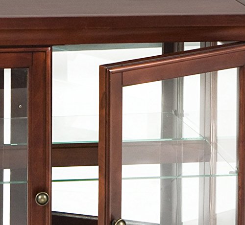 Double Door Curio w/ Mirror Back Wall - 2 Fixed Shelves - Chic Style Mahogany Finish
