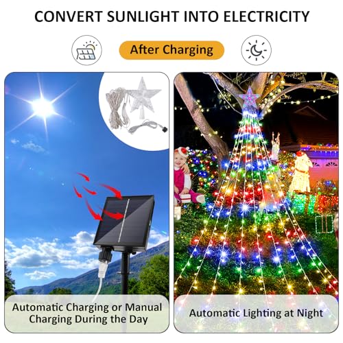 JIMACRO Outdoor Christmas Light, 2 m x 9 Branch Solar String Lights Christmas Tree with Star - Image 3