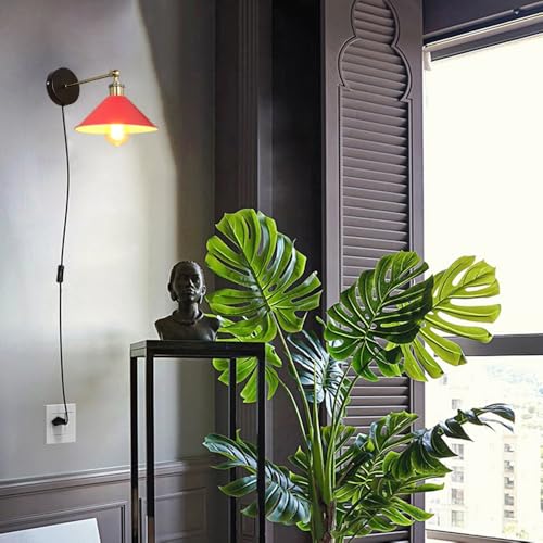 Image of ANYE Wall Sconce UL Plug-in Cord Bronze E26 Base Retro Minimalist Style Macaron Red Iron Shade Wall Light Fixture for Cabinet Kitchen Hotel Bulb Sold Separately