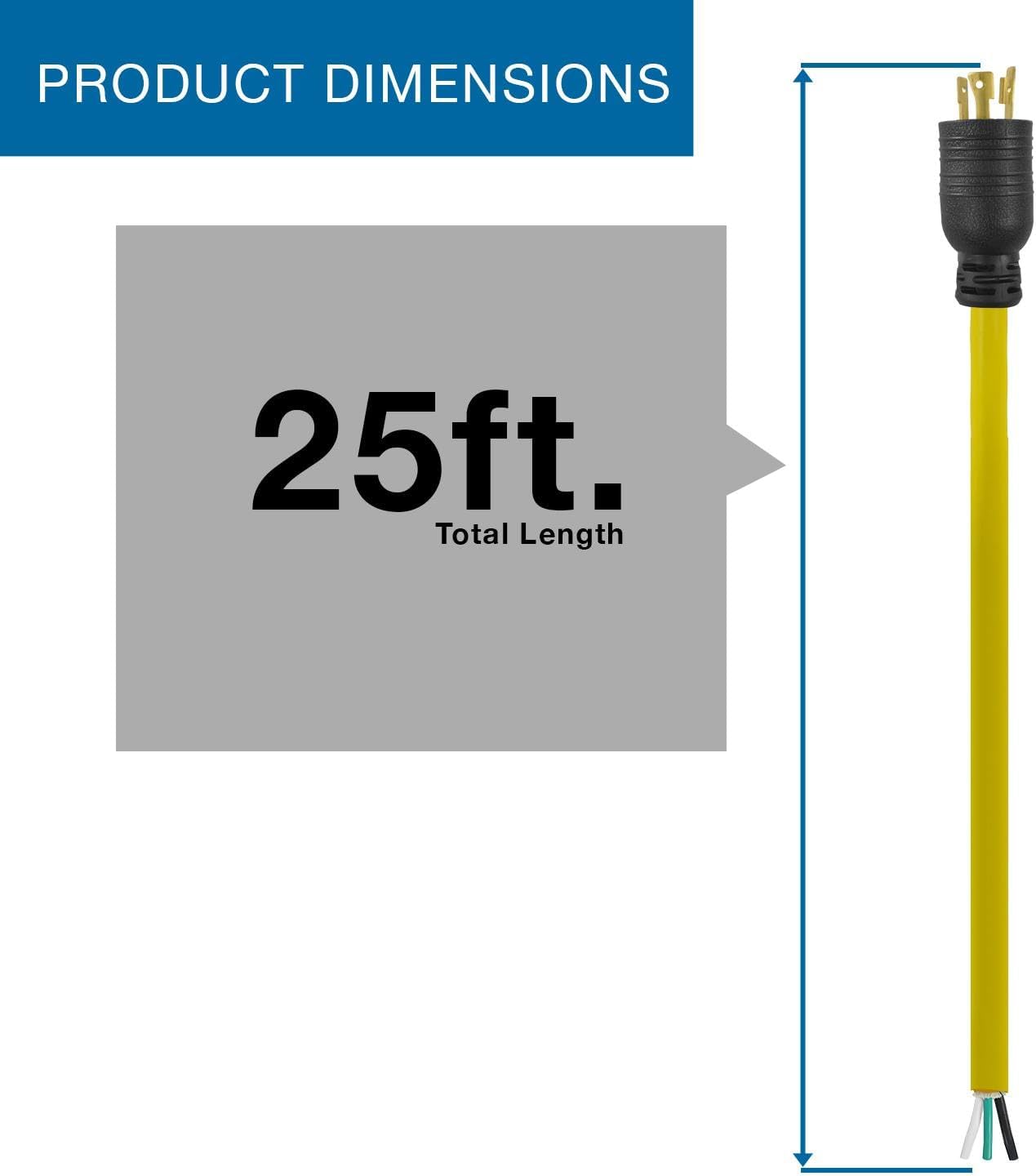 Conntek 25ft 20 Amp 125V NEMA L5-20 Power Supply Cord STW 12/3 Roj Stripped End