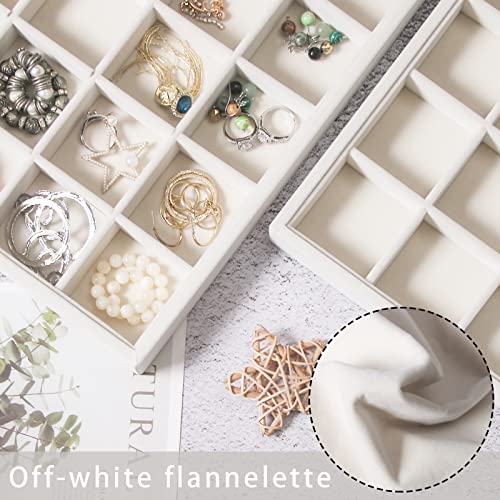 Image of Coward 2PC Stackable 24 Gird Jewelry Organizer Tray Necklace Earring Box Storage Drawer Ring Bracelet Display Holder (beige(24grid+24grid))