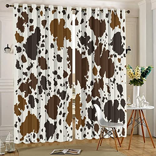 Zmcongz Cow Skin Room Darkening Thermal Insulated Window Curtain Abstract Animal Print Rustic Spotted Cow Texture Thermal Insulated Curtains For Living Room W55 X L63 Inch #TOP7
