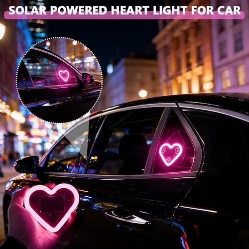Vigirlc Solar Powered Heart Light for Car (Pink) - 1