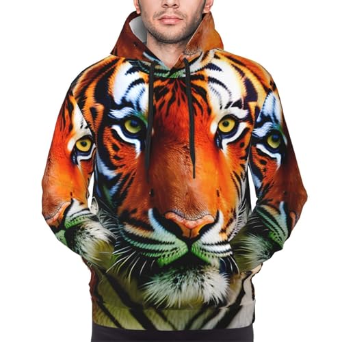 Pull à capuche homme tigre orange imprimé rayures noir XL
