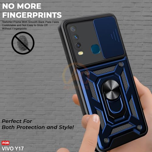 Image of Armor Bumper Back Cover Case for VIVO Y17 / Y15 / Y12 Rotating Camera Cover, Ring Holder & Kickstand | Heavy Duty & 360 Degree Protection VIVO Y17 / Y15 / Y12 Back Cover (Blue)