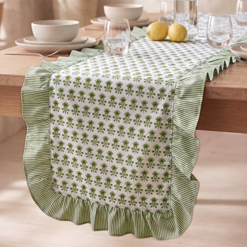 Tegeme 14 X 72 Inch Sage Green Floral Ruffle Table Runner Farmhouse