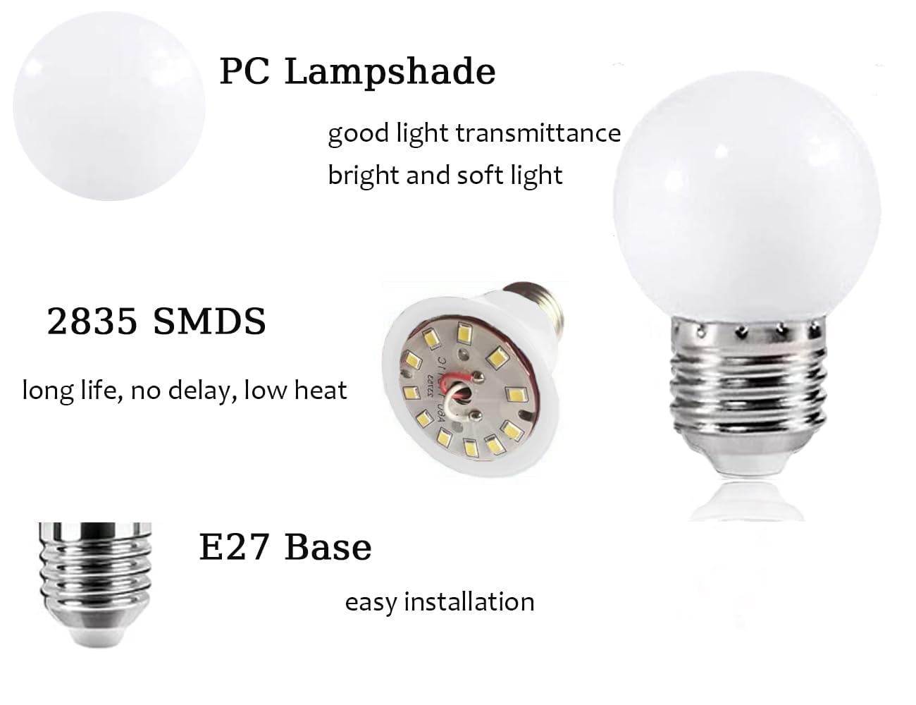 Vicloon Lampadine LED Attacco E27, 3W Equivalenti a 25W, G45 Bianco Calda, 280ML, Angolo a Fascio 180°, Non Dimmerabile- Pacco da 5 [Classe di efficienza energetica A