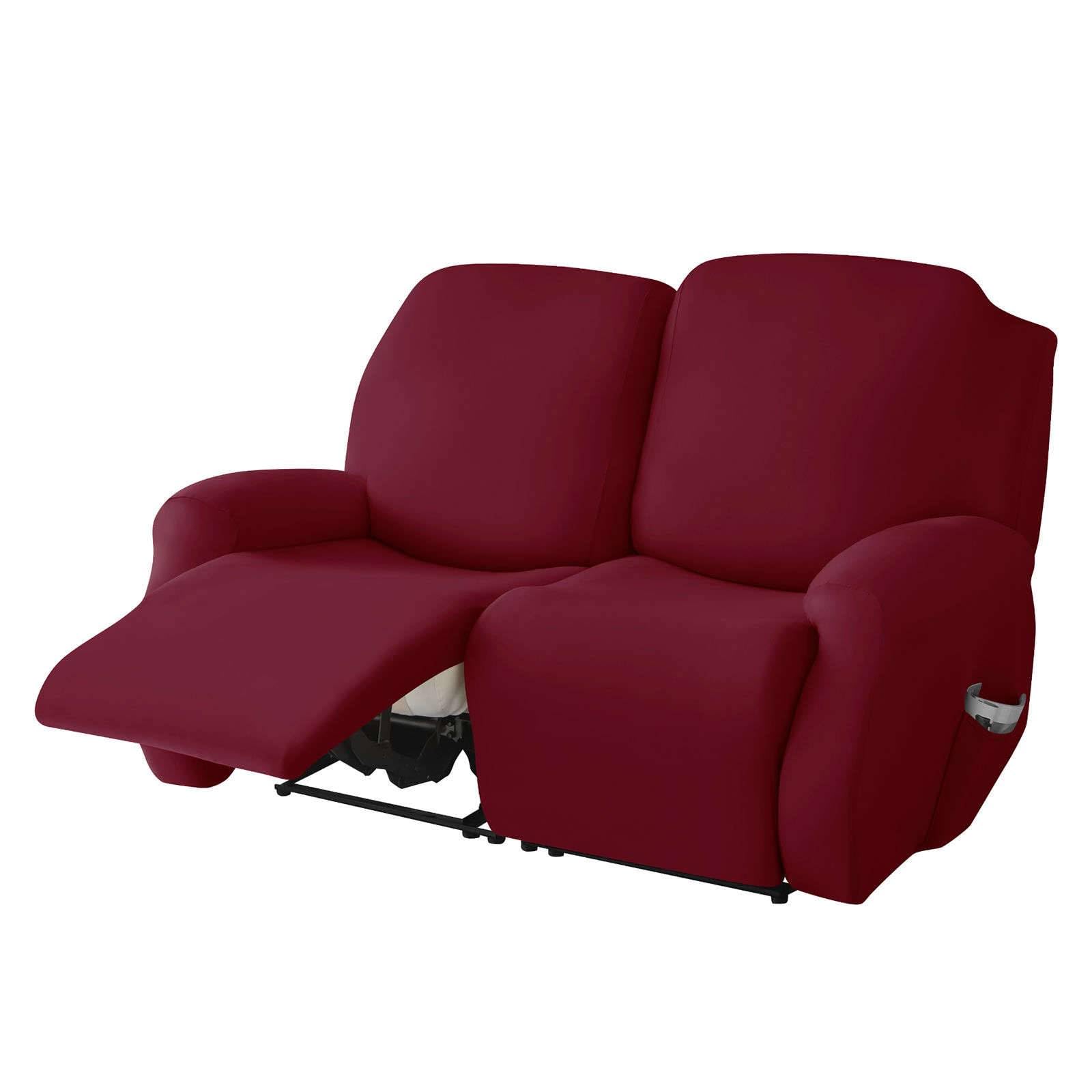 Polyester 6-piece recliner loveseat covers, Stretch Soft lazy boy reclining sofa slipcover with Pocket Armchair Covers For Kids Pets Cat Dog-Claret-2 seater