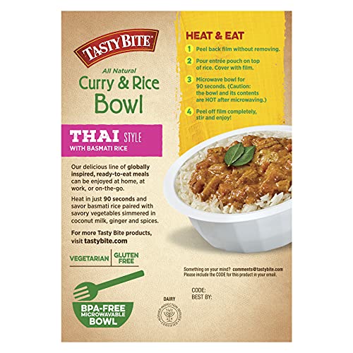 Tasty Bite Thai Style Curry & Rice Bowl, 8.8 Ounce, Pack Of 6, Ready To Eat Microwaveable, Vegetarian, Gluten Free #TOP1