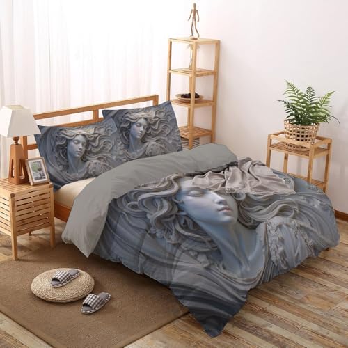 Housse de couette 220x240 polyester gris 3 pièces réversible douce - 3