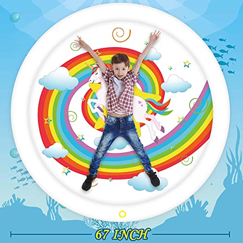 Geefuun Unicorn Sprinkler Pad Splash Play Mat - Inflatable Outdoor Pool Party Supplies Water Toys for Kids Toddlers 67 inches…