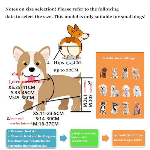 LFHWHKJ Rollstuhl for kleine Hunde mit Zugseil for die Hinterbeine, Verstellbarer Hundewagen mit 2 Rädern, leichte Gehhilfen for die Hinterbeine von Haustieren, Beinschiene und Hüftstütze(Red,M)