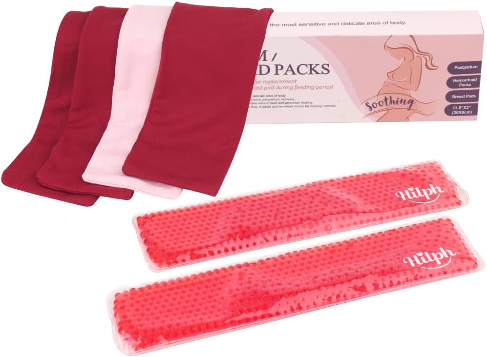 Perineal Cold Packs, Hot Cold Pack Postpartum Cooling Pad for l Recovery & Hemorrhoid Pain Relief, Reusable 2 Cooling Maternity Pads with 4 Soft Washable Sleeves for Women After Birth