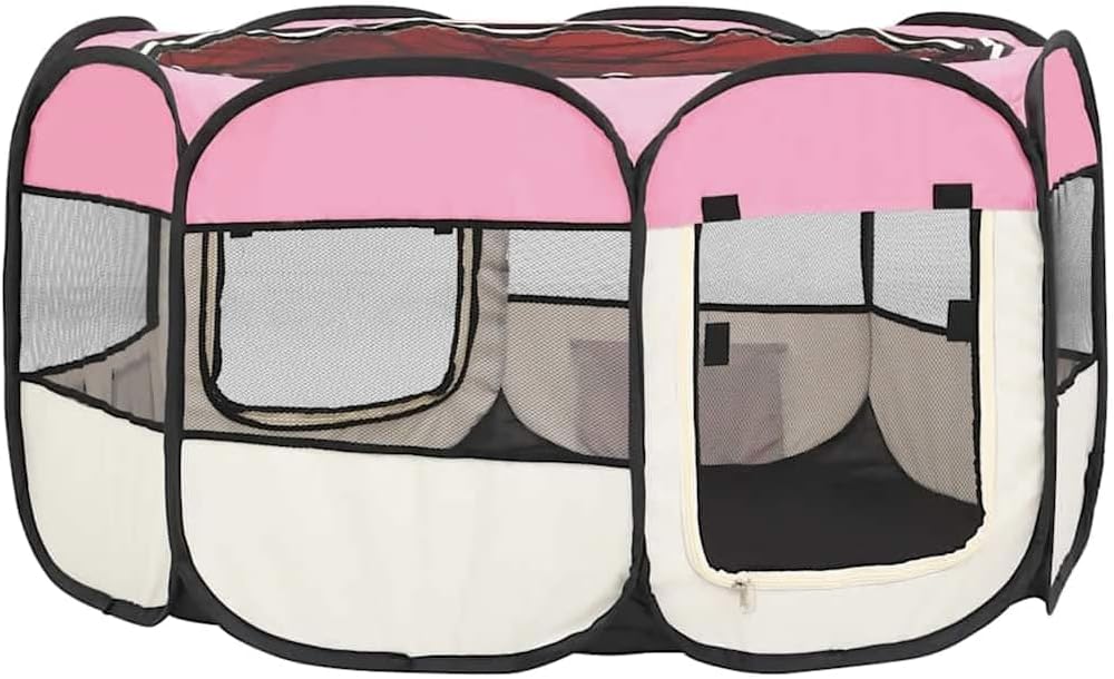 vidaXL Dog Playpen Pink and Cream Polyester 49.2 in x 49.2 in x 24.0 in