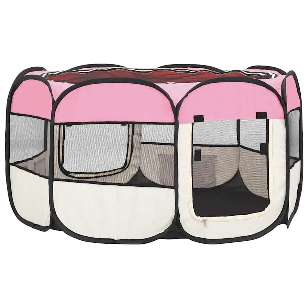 SONDEY VIDAXL Parque Plegable para Perro con Bolsa de Transporte Rosa 125x125x61cm