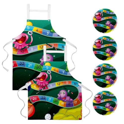 Lot de 2 tabliers de cuisine avec motif monstre amusant pour le nettoyage