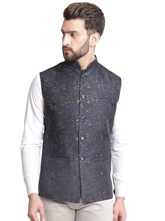 Jacquard Nehru Jacket/Modi Jacket for Men Floral Design Sleeveless 3 Pocket Waistcoat for Wedding, Office Party, Festive, Diwali - 2 Color-image-43