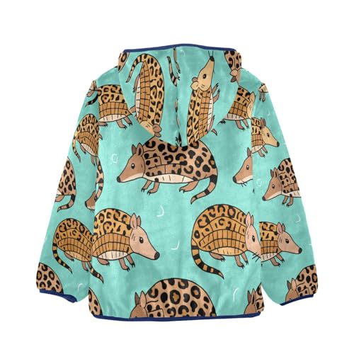 Armadillo Animal Print with Dot Toddler Fleece Jacket Girl Boys Hooded Fleece Jacket Coat Warm Outwear Zip-up 3-10T2