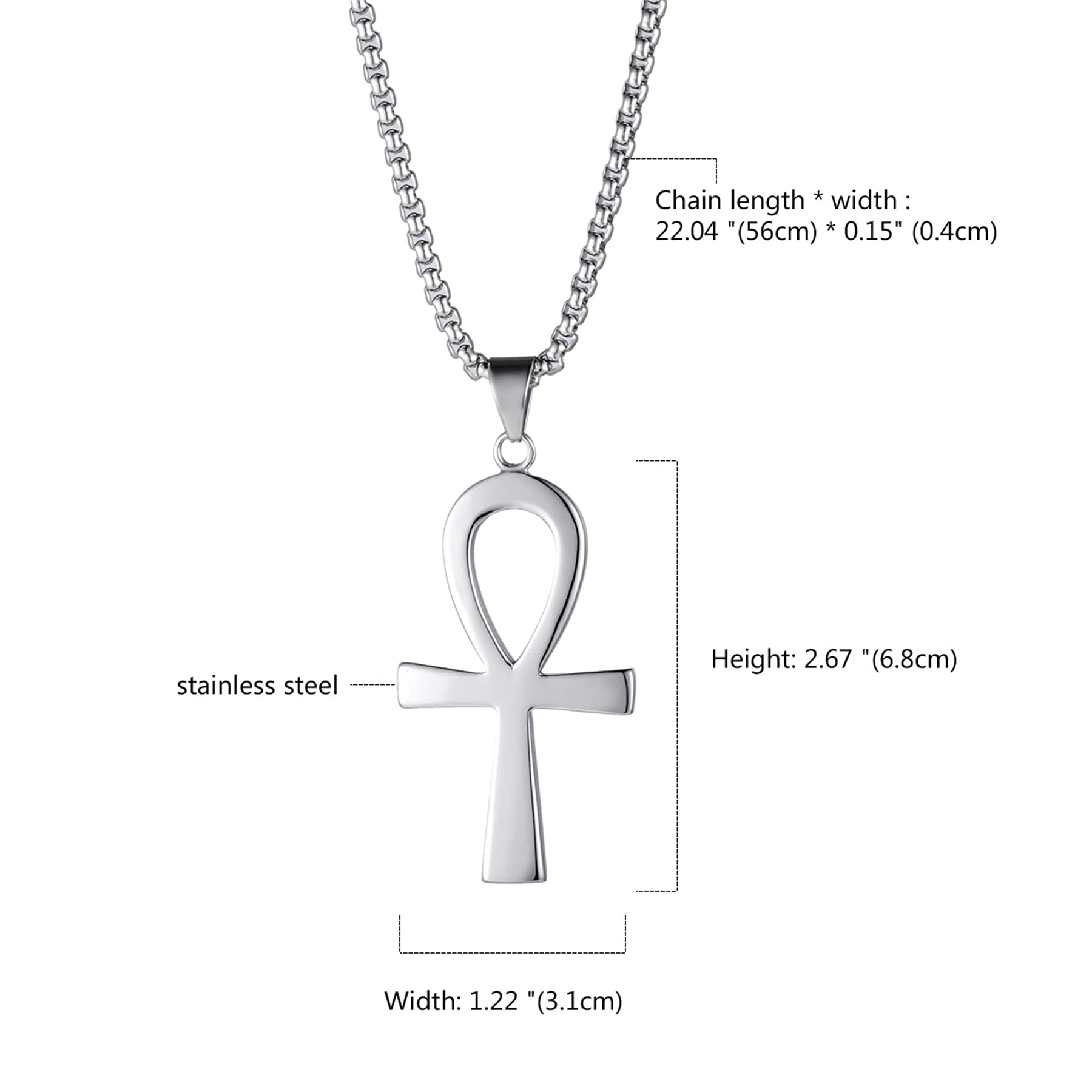 Flongo Damski naszyjnik z egipskim krzyżem Ankh, plemienny, ze stali nierdzewnej, długość 50 cm, stal nierdzewna, bez kamienia szlachetnego