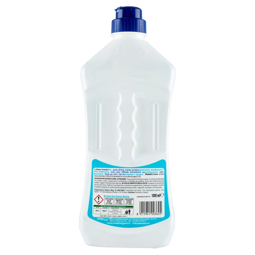 6er-Pack RIO Bum Bum Pavimenti, Bodenreiniger mit Alkohol, Meeresbrise Duft,1Lt + 1er-Pack Kostenlos Felce Azzurra Talkumpuder, 100g-Beutel