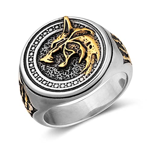 HZMAN Norse Viking Wolf Ring for Men Stainless Steel Retro Wizard Warrior Hunter Wolf Head Wolf Paw Rings Jewelry Gift
