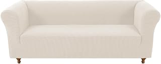 Stretch Chesterfield Sofa Cover – Luxury Jacquard Slipcover for 3-Cushion Couches | Non-Slip Pet-Friendly Furniture Protector (Ivory, Sofa)