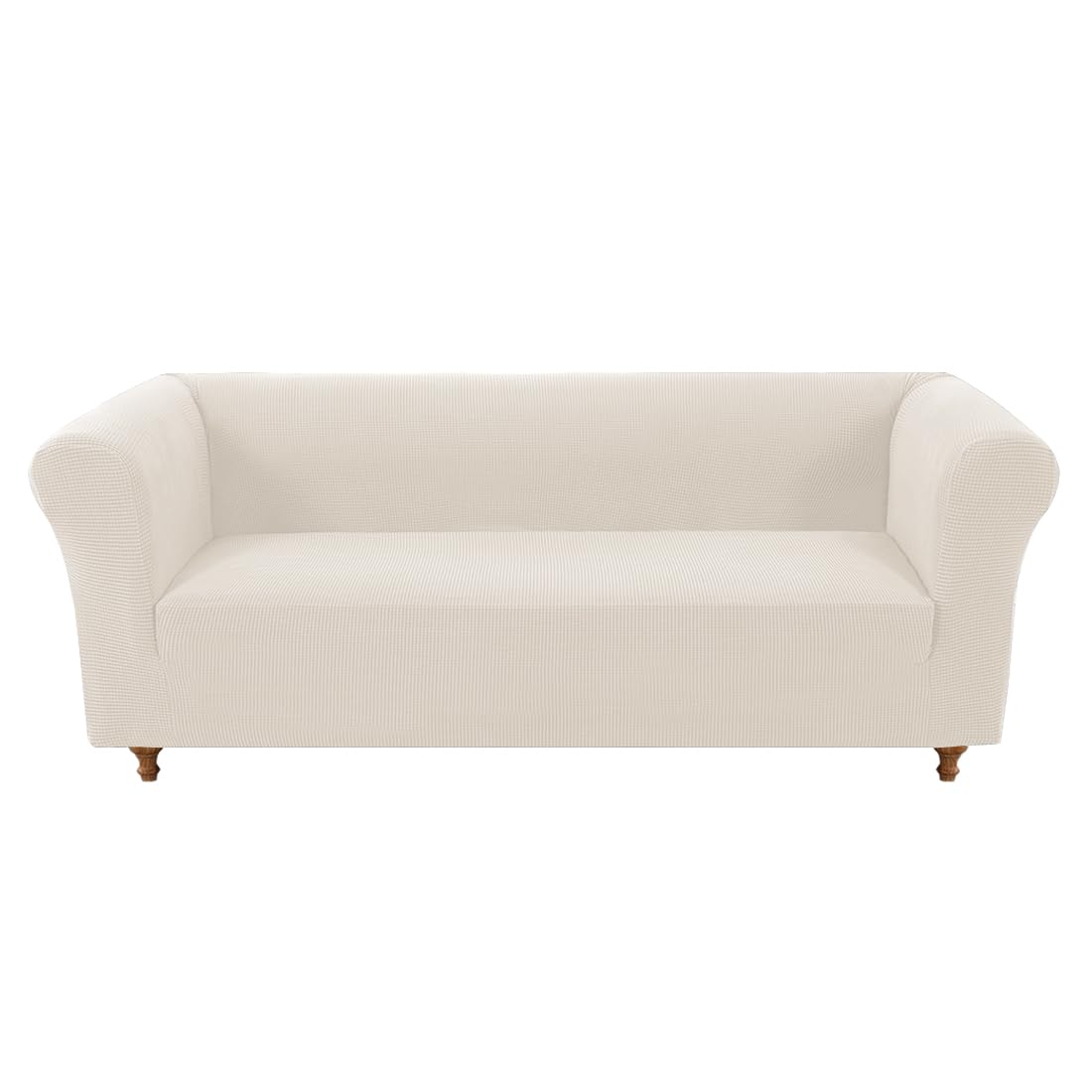 Housse de canapé extensible Chesterfield 3 coussins jacquard ivoire antidérapante