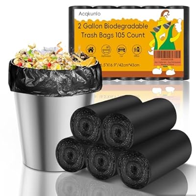 2 Gallon Mini Trash Bag Black-Biodegradable - Small Garbage Bags For Bathroom Can Unscented Compostable 105 Count Little Kitchen Office Car Small Waste Basket Liners Bulk Strong Thick Acqkunlo