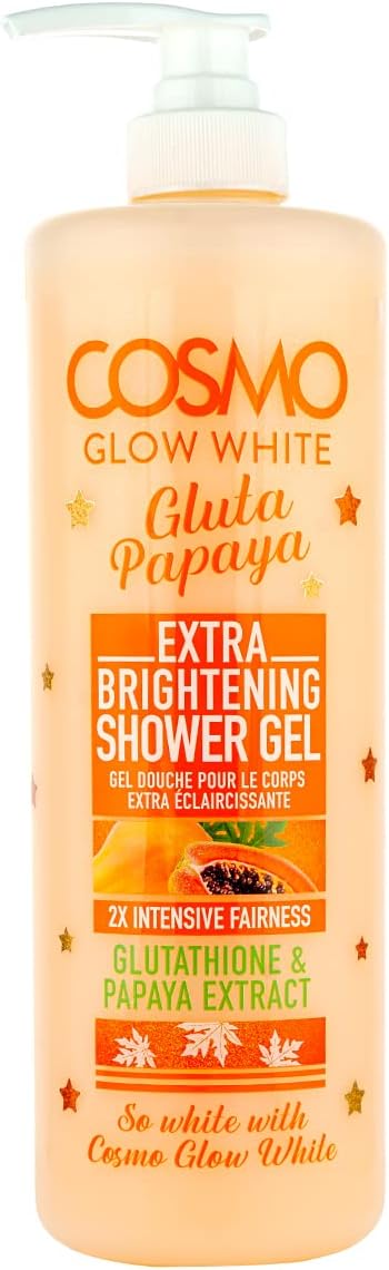 Cosmo Glow White Extra Brightening Shower Gel 1000ml | 2x Intensive Fairness, Papaya Extract | Gently Cleanses | Skin Care