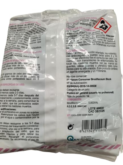 Peyca Raticida en Bloque Azul MURIBROM 200g para Ratas y Ratones, Listo para Usar, Resistente a la Humedad (brodifacoum 25ppm)