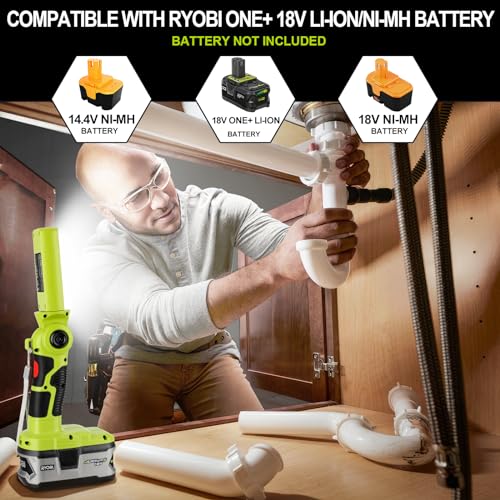 Image of YEX-BUR LED Work Light for Ryobi 18V Battery, 12W 1000LM Protable Flashlight with Low Voltage Protection 270 Rotating Wide-Angle Lighting for Workshop, Camping, Outdoor