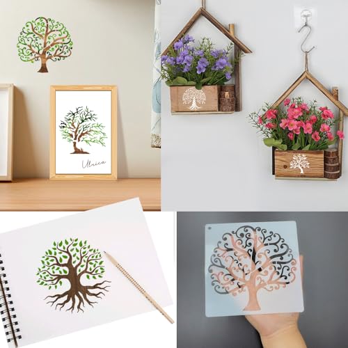 HLIWS Tree of Life Pattern Stencils-16 pcs Plastic Tree Drawing Painting Stencils,Reusable,for Painting on Wood,Canvas,Paper,Fabric,Floor,Wall - Image 3