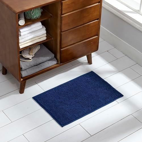 Home Beyond & HB design - Chenille Bath Rug Mat - Super Soft Non-Slip Absorbent Quick Dry Machine Washable Bathroom Mat,16x24-Inch, Navy - 1