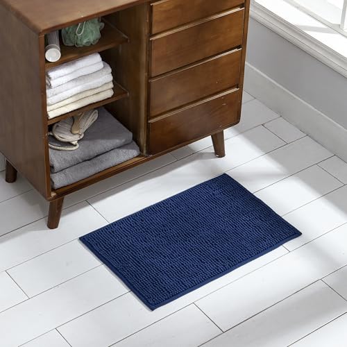 Home Beyond & HB design - Chenille Bath Rug Mat - Super Soft Non-Slip Absorbent Quick Dry Machine Washable Bathroom Mat,16x24-Inch, Navy