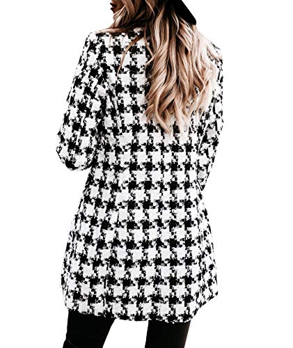 Sexyshine Women's Houndstooth Double Breasted Coat Notch Lapel Wool Blend Pea Coat Mid Long Plaid Blazer Jacket3