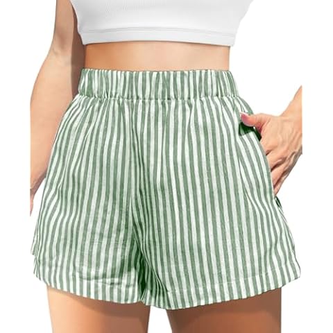 HIUPEB Women's Y3K Cute Striped PJ Boxer Shorts Elastic Waist Lounge Pajamas Sleep Bottom Green XXS Cover