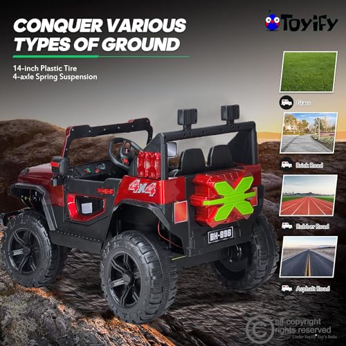 Image of Toyify Battery Operated Jeep for Kids, Ride on Toy Kid Car with RGB Windshield Light & Music | Electric Jeep Battery Car | Baby Big Cars for Kids to Drive 3 to 8 Years (Red)