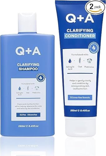 Q+A Clarifying Shampoo & Conditioner Set (2 x 250ml), Scalp-Refreshing, Build-Up Removing & Moisturising Hair Care Duo, including Salicylic Acid Shampoo with Oatmeal & Prebiotics, Stocking Stuffers