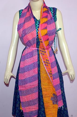 Marusthali Indian Cotton Sari Scarf Patchwork Reversible Kantha Stole Printed Vintage Shawl Scarf3