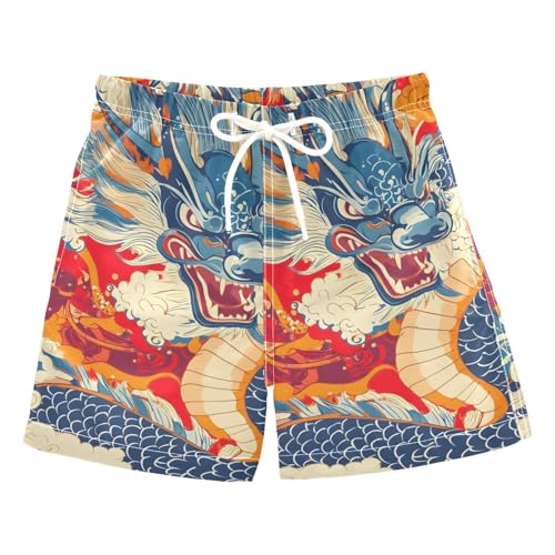 FLildon Cloudy Sky Dragon Little Boys Swim Trunks with Mesh Lining Quick Dry Beach Board Shorts, 3T