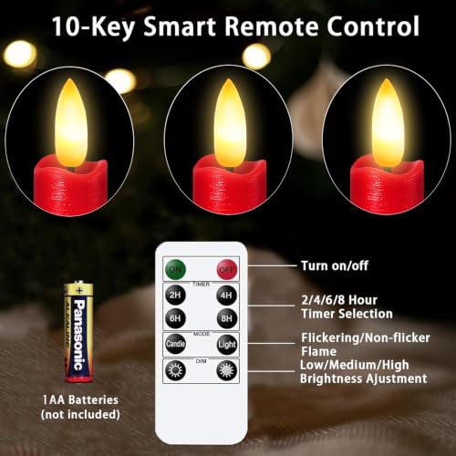 Image of KSWING Upgraded Real Wax Short LED Flameless Taper Candles with Remote, 6 Inch Red Candlesticks Battery Operated 3D Flickering - 6 inch Realistic Fake Candle Sticks for Home /Wedding /Fireplace Xmas Decor