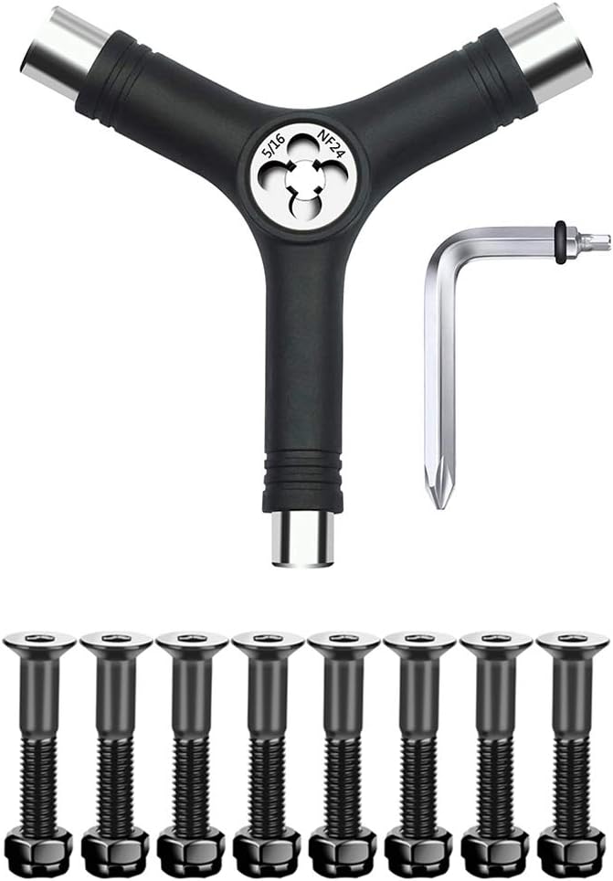 BESIY 1-Inch Skateboard Mounting Hardware 8PCS & All in One Skate Tool, Y Tool for Skateboard