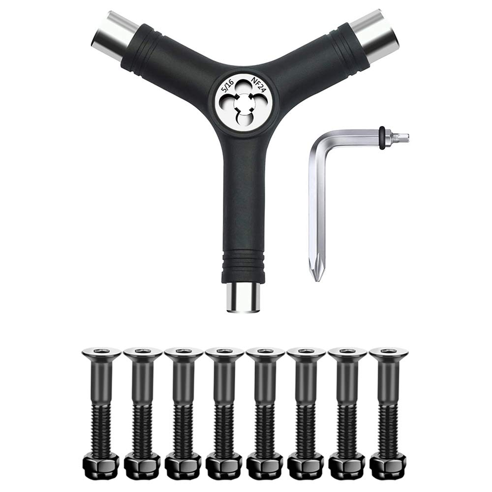 BESIY 1-Inch Skateboard Mounting Hardware 8PCS & All in One Skate Tool, Y Tool for Skateboard