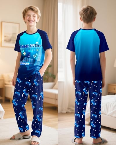 Fiodrimy Boys Pajamas Little Big Boys Short Sleeves and Pants Pajamas 2-Piece Pjs Set Kids Sleepwear Size 8-142