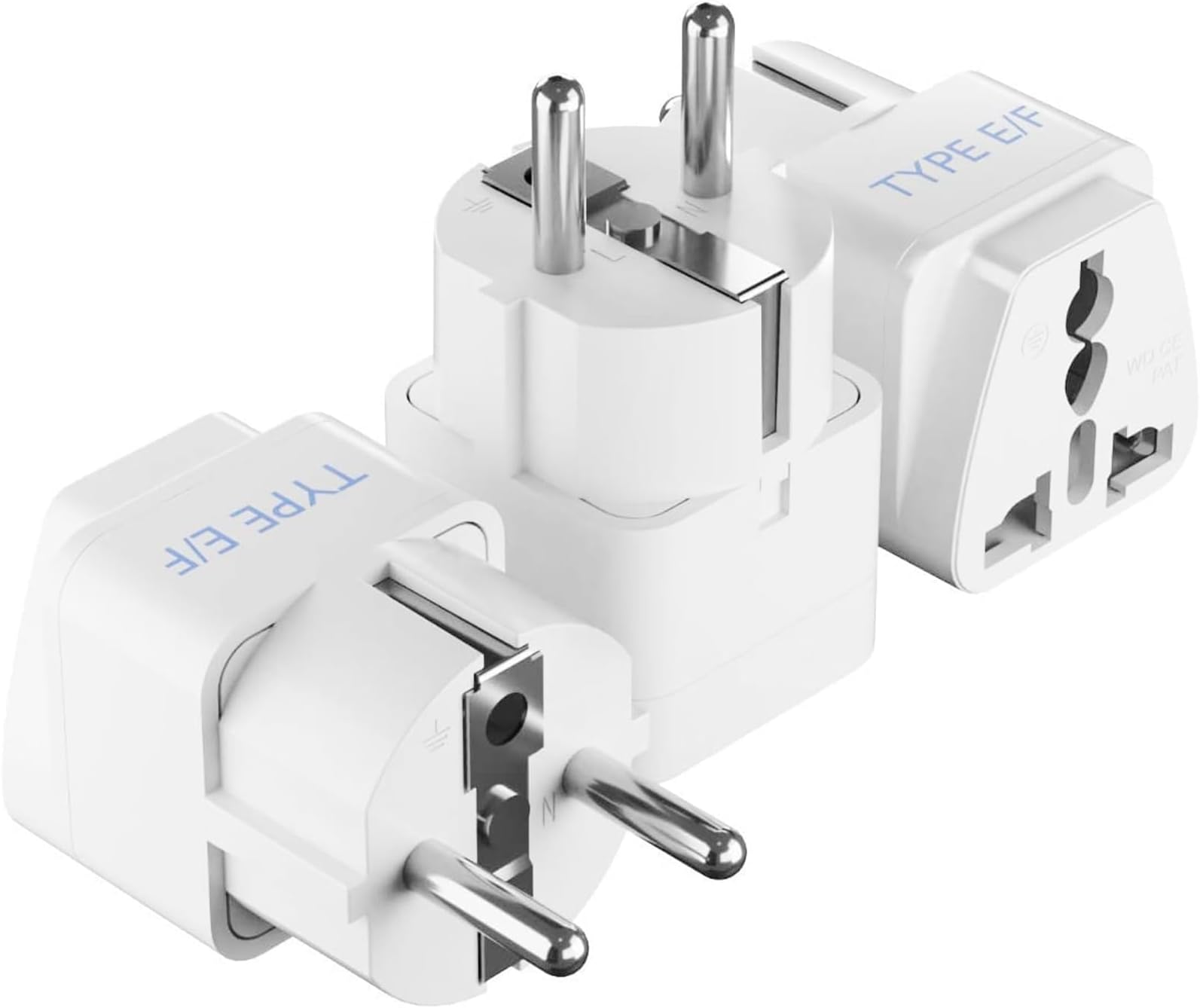 Ceptics 3 Pack - Grounding Universal Plug Adapter for Europe, Germany, France (SCHUKO) (Type E/F)